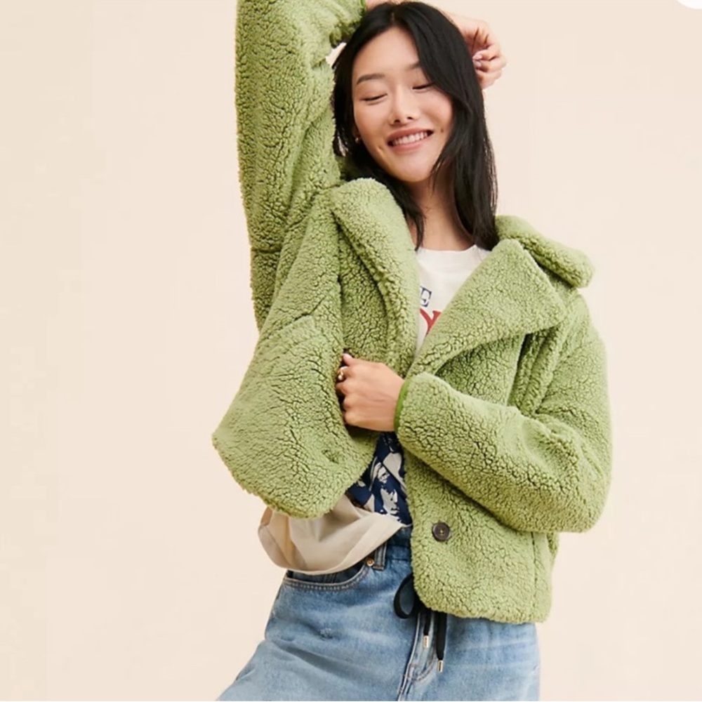 Free People Joplin Cozy Faux Fur Jacket Sweet Pistachio Green XL